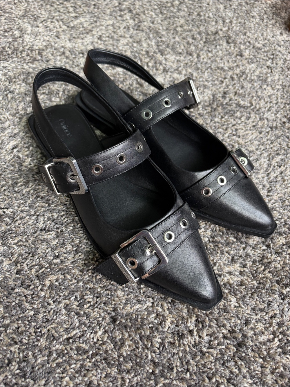 Italian Leather Bold Buckle Slingback Flat